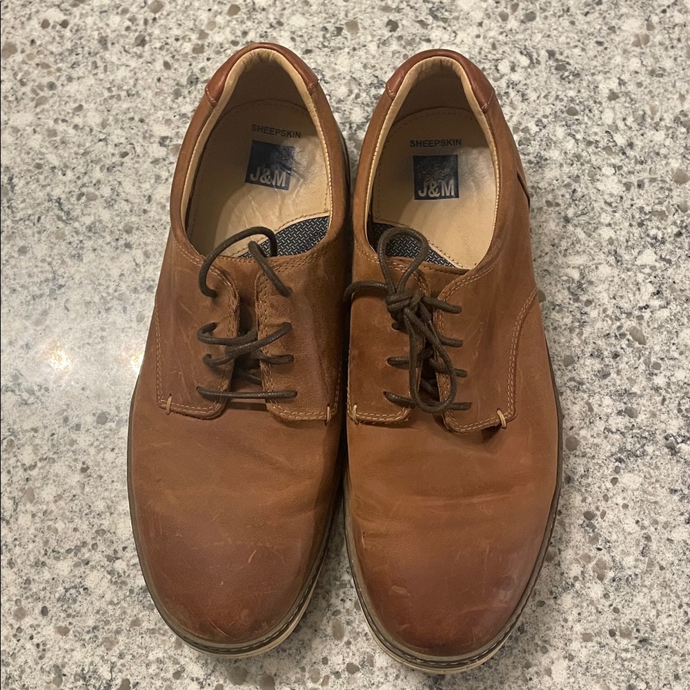 J&M Brown sheepskin leather Men's lace up casual shoes sz 10W